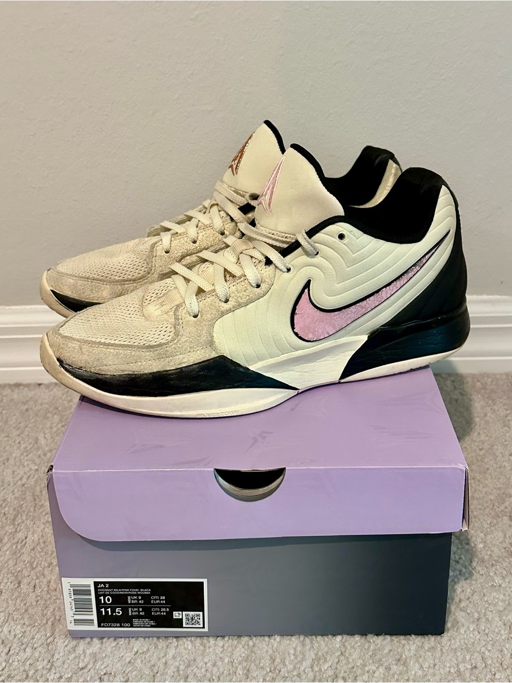 Men’s JA 2 Size 10 in Coconut Milk / Pink Foam - Black